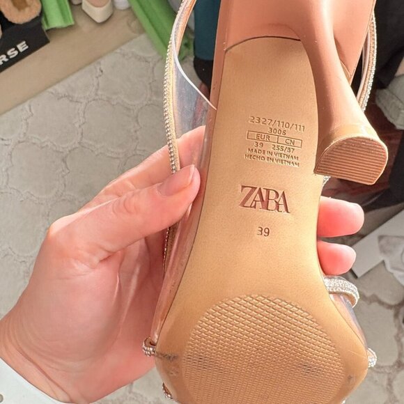 Zara Clear Vinyl Rhinestone Pointy Slingback Sandal Heels Size 39/8 - Picture 10 of 10